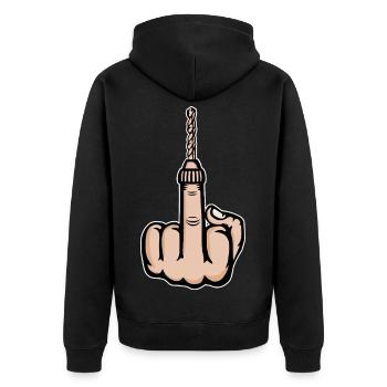 Mittelfinger Stinkefinger Bohrmaschine Design - Unisex Premium Bio Zip Hoodie - Schwarz - Hinten - Nico (187cm)