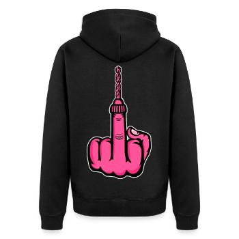 Fuck You Bohrer – Rosa Mittelfinger - Unisex Premium Bio Zip Hoodie - Schwarz - Hinten - Nico (187cm)