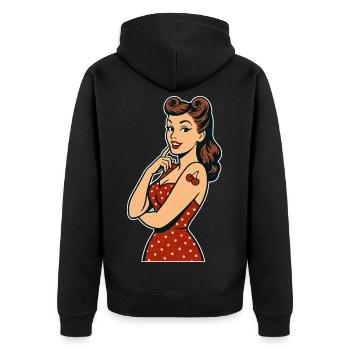 Rockabilly Pin-Up Victory Rolls Retro Gift - Unisex Premium Organic Zip Hoodie - black - Back - Nico (187cm)