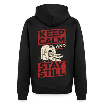 MRI Tech Keep Calm And Stay Still Radiologist - Unisex Premium Bio Zip Hoodie - Schwarz - Hinten - Nico (187cm)