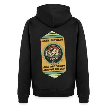 Klein, aber temperamentvoll: Angler - Unisex Premium Bio Zip Hoodie - Schwarz - Hinten - Nico (187cm)