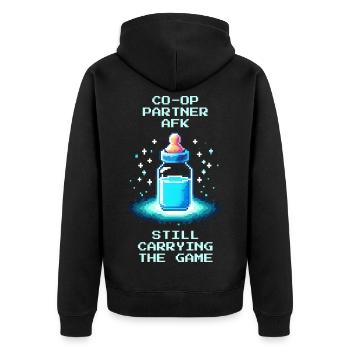 Co-Op-Partner AFK | Papa trägt trotzdem - Unisex Premium Bio Zip Hoodie - Schwarz - Hinten - Nico (187cm)
