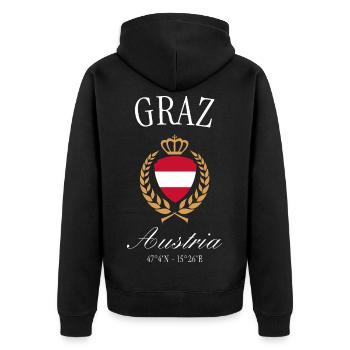 Graz Österreich Wappen Krone – Reise Souvenir - Unisex Premium Bio Zip Hoodie - Schwarz - Hinten - Nico (187cm)
