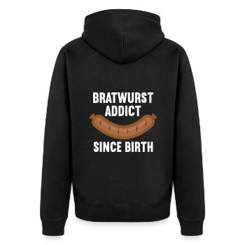 Bratwurst Addict Since Birth - Stadionwurst - Unisex Premium Bio Zip Hoodie - Schwarz - Hinten - Nico (187cm)