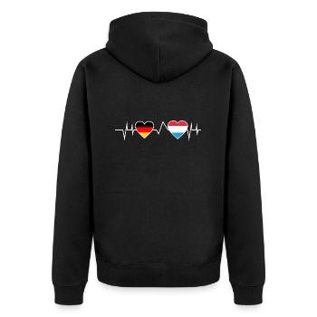 Deutschland Luxemburg herzschlag Luxemburger - Unisex Premium Bio Zip Hoodie - Schwarz - Hinten - Nico (187cm)