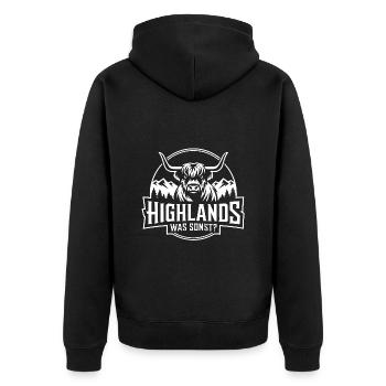 Highlands was sonst Schottisches Hochlandrind - Unisex Premium Bio Zip Hoodie - Schwarz - Hinten - Nico (187cm)