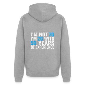 70 ans anniversaire drôle idée anniversaire humour 70 - Veste à capuche bio Premium Unisexe - gris chiné - Dos - Nico (187cm)