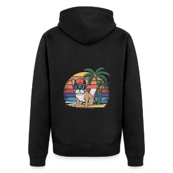 Cool Frenchie French Bulldog on the Beach - Unisex Premium Organic Zip Hoodie - black - Back - Nico (187cm)