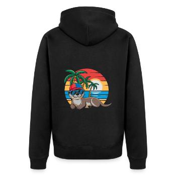 Loutre avec lunettes de soleil et casquette de baseball sur la plage - Veste à capuche bio Premium Unisexe - noir - Dos - Nico (187cm)