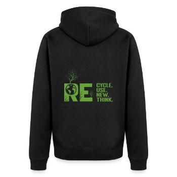 ReCycle ReUse ReNew ReThink - Unisex Premium Bio Zip Hoodie - Schwarz - Hinten - Nico (187cm)