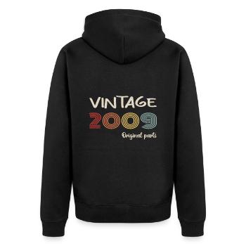 Original 2009 Vintage | Geburtstagsgeschenk 2009 - Unisex Premium Bio Zip Hoodie - Schwarz - Hinten - Nico (187cm)