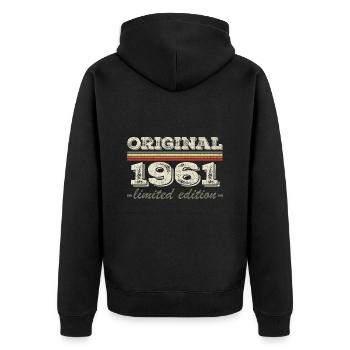 Legende seit 1961 Geboren 1961 Geburtstag 1961 - Unisex Premium Bio Zip Hoodie - Schwarz - Hinten - Nico (187cm)