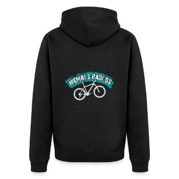 Niemals Radlos - Bikermotiv lustiger Bikerspruch - Unisex Premium Bio Zip Hoodie - Schwarz - Hinten - Nico (187cm)
