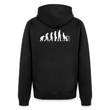 Informatiker / Gamer - Evolution vom Urmensch - Unisex Premium Bio Zip Hoodie - Schwarz - Hinten - Nico (187cm)