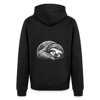 Lustiges Faultier immer mit der Ruhe - Unisex Premium Bio Zip Hoodie - Schwarz - Hinten - Nico (187cm)