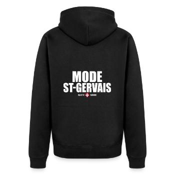 Mode ST Gervais Mont Blanc haute savoie alpes - Veste à capuche bio Premium Unisexe - noir - Dos - Nico (187cm)