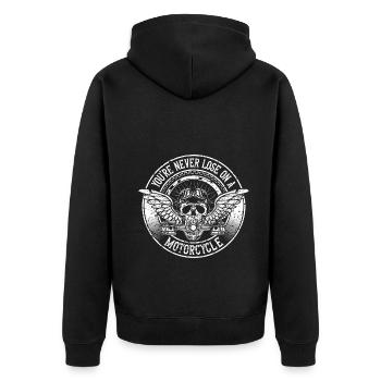 Never Lose Vintage Motorcycle Club Enthusiast - Unisex Premium Bio Zip Hoodie - Schwarz - Hinten - Nico (187cm)