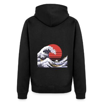 Big Wave Vaporwave Aesthetic 80s Anime Fashion - Unisex Premium Bio Zip Hoodie - Schwarz - Hinten - Nico (187cm)