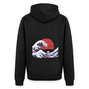 Big Wave Vaporwave Aesthetic 80s Anime Fashion - Unisex Premium Bio Zip Hoodie - Schwarz - Hinten - Nico (187cm)
