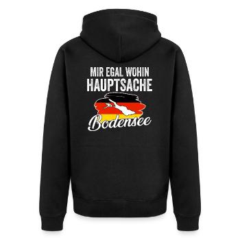 Mir egal wohin hauptsache Bodensee - Unisex Premium Bio Zip Hoodie - Schwarz - Hinten - Nico (187cm)