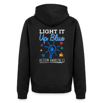 Light It Up Blue Autism Awareness Month T Shirt - Unisex Premium Bio Zip Hoodie - Schwarz - Hinten - Nico (187cm)