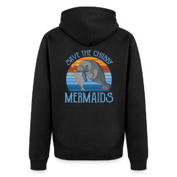 Save The Chubby Mermaids Vintage Sunset - Unisex Premium Bio Zip Hoodie - Schwarz - Hinten - Nico (187cm)