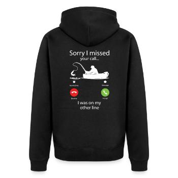 Sorry I Missed Your Call Phone Calling Screen - Unisex Premium Bio Zip Hoodie - Schwarz - Hinten - Nico (187cm)
