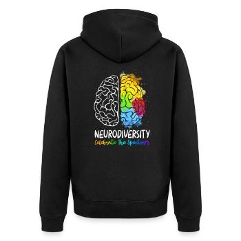 Neurodiversity Celebrate The Spectrum - Unisex Premium Bio Zip Hoodie - Schwarz - Hinten - Nico (187cm)