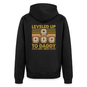 Leveled Up To Daddy EST 2021 - Unisex Premium Bio Zip Hoodie - Schwarz - Hinten - Nico (187cm)
