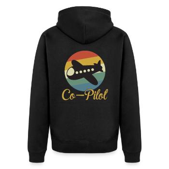Matching Pilot Dad and Baby Vintage - Unisex Premium Bio Zip Hoodie - Schwarz - Hinten - Nico (187cm)