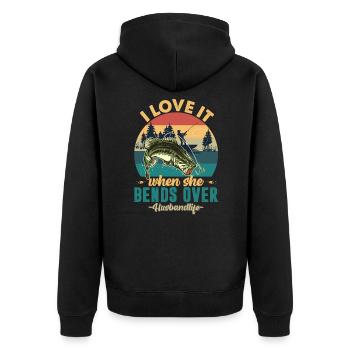 I Love It When She Bends Over Fishing - Unisex Premium Bio Zip Hoodie - Schwarz - Hinten - Nico (187cm)