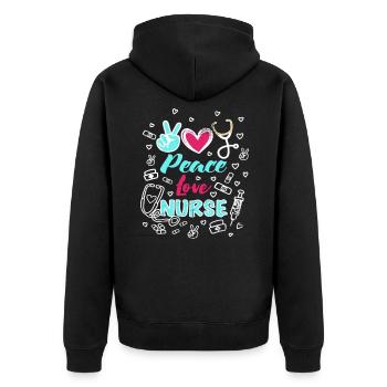 Peace Love Nurse Funny RN Nurse Practitioner - Unisex Premium Bio Zip Hoodie - Schwarz - Hinten - Nico (187cm)