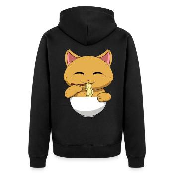 Asiatisches Japanische Ramen Katze I Geschenk - Unisex Premium Bio Zip Hoodie - Schwarz - Hinten - Nico (187cm)