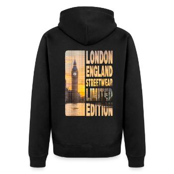 Londres Angleterre UK City Skyline Big Ben Streetwear - Veste à capuche bio Premium Unisexe - noir - Dos - Nico (187cm)