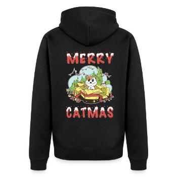 Merry Catmas Cat Christmas Christmas Tree Cartoon - Unisex Premium Organic Zip Hoodie - black - Back - Nico (187cm)