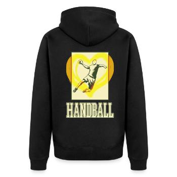 Handball Handballspieler Handballer Herz Vintage - Unisex Premium Bio Zip Hoodie - Schwarz - Hinten - Nico (187cm)
