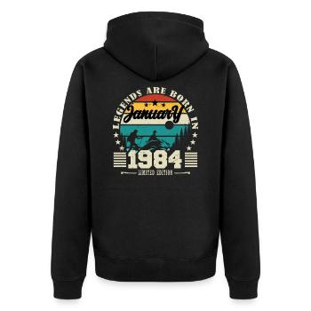Janvier 1984. Cadeau d'anniversaire janvier 1984. - Veste à capuche bio Premium Unisexe - noir - Dos - Nico (187cm)