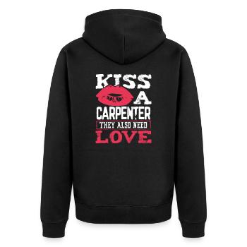Zimmermann Geschenk Küss einen Zimmermann brauchen auch Liebe a - Unisex Premium Bio Zip Hoodie - Schwarz - Hinten - Nico (187cm)