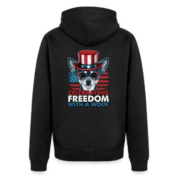 Chihuahua célèbre la liberté avec un woof - Veste à capuche bio Premium Unisexe - noir - Dos - Nico (187cm)