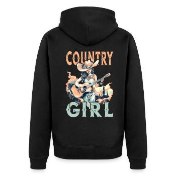 Country Musik Girl Gitarre Western USA Vintage - Unisex Premium Bio Zip Hoodie - Schwarz - Hinten - Nico (187cm)