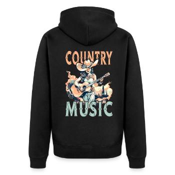 Country Musik Girl Gitarre Western USA Vintage - Unisex Premium Bio Zip Hoodie - Schwarz - Hinten - Nico (187cm)