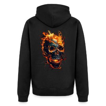 Skull Flames Skull Fire Skeleton Biker - Unisex Premium Organic Zip Hoodie - black - Back - Nico (187cm)