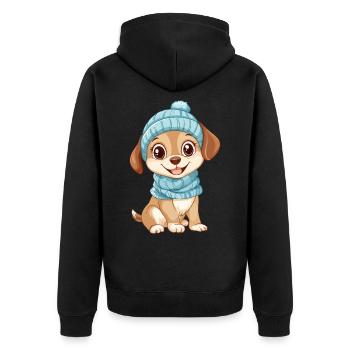 Hund Süß Niedlich Baby Kinder Tier Welpe Cartoon - Unisex Premium Bio Zip Hoodie - Schwarz - Hinten - Nico (187cm)