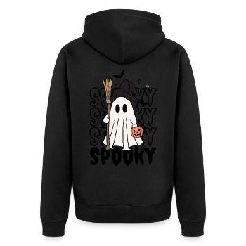 SpookyGeist - Unisex Premium Bio Zip Hoodie - Schwarz - Hinten - Nico (187cm)