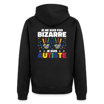 Ich bin nicht seltsam, ich bin Autist - Unisex Premium Bio Zip Hoodie - Schwarz - Hinten - Nico (187cm)