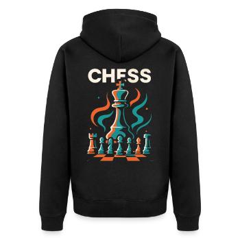 Königszug – Schach trifft Stil - Unisex Premium Bio Zip Hoodie - Schwarz - Hinten - Nico (187cm)