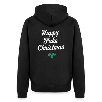 Frohe gefälschte Weihnachten - Unisex Premium Bio Zip Hoodie - Schwarz - Hinten - Nico (187cm)