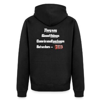 good things come in small packages unique design - Unisex Premium Organic Zip Hoodie - black - Back - Nico (187cm)