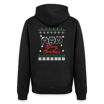 Ugly Christmas Sweater Meowy Christmas - Unisex Premium Organic Zip Hoodie - black - Back - Nico (187cm)