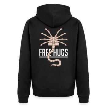 Kostenlose Hugs Aliens - Unisex Premium Bio Zip Hoodie - Schwarz - Hinten - Nico (187cm)